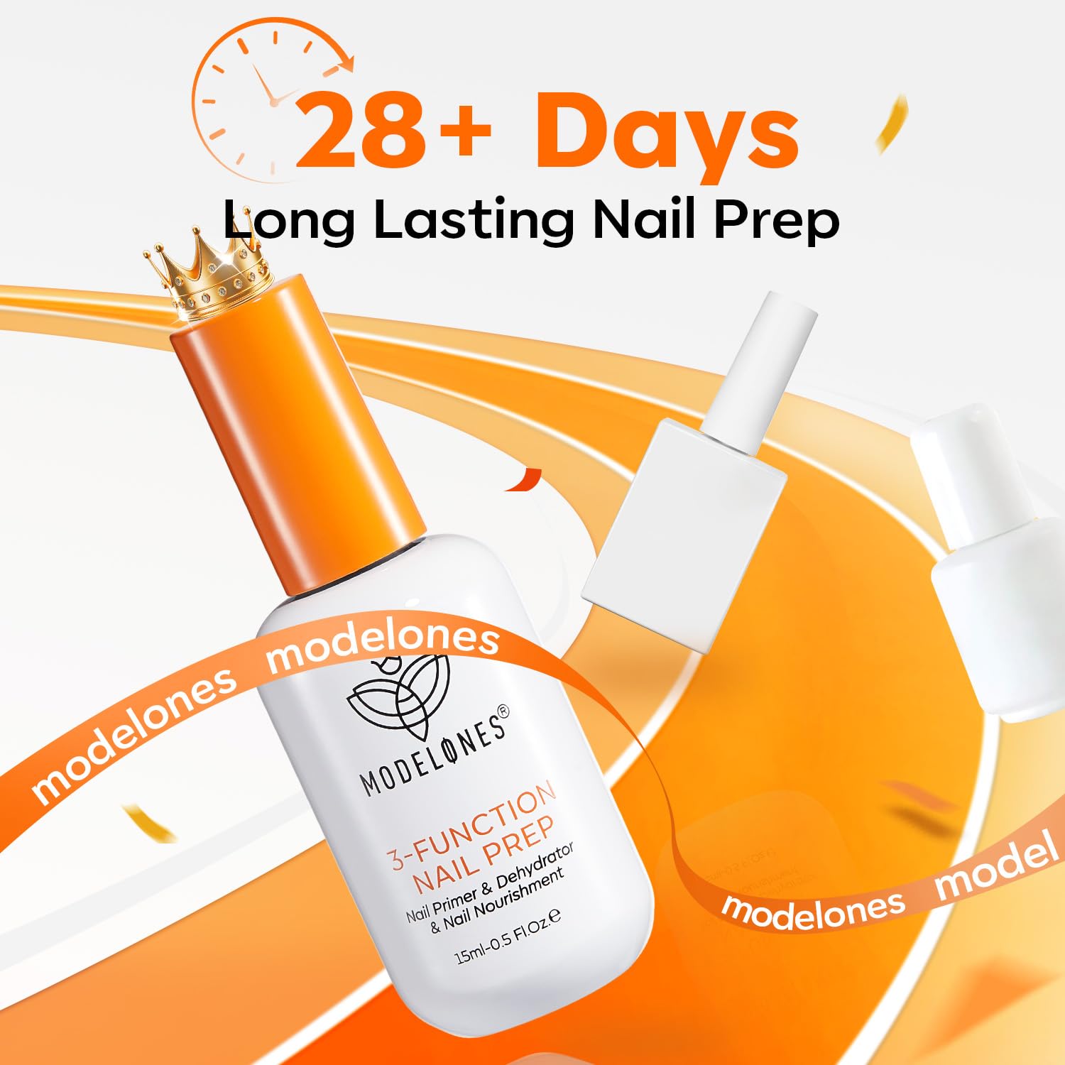 Modelones bottle showing compatibility with gel and acrylic.