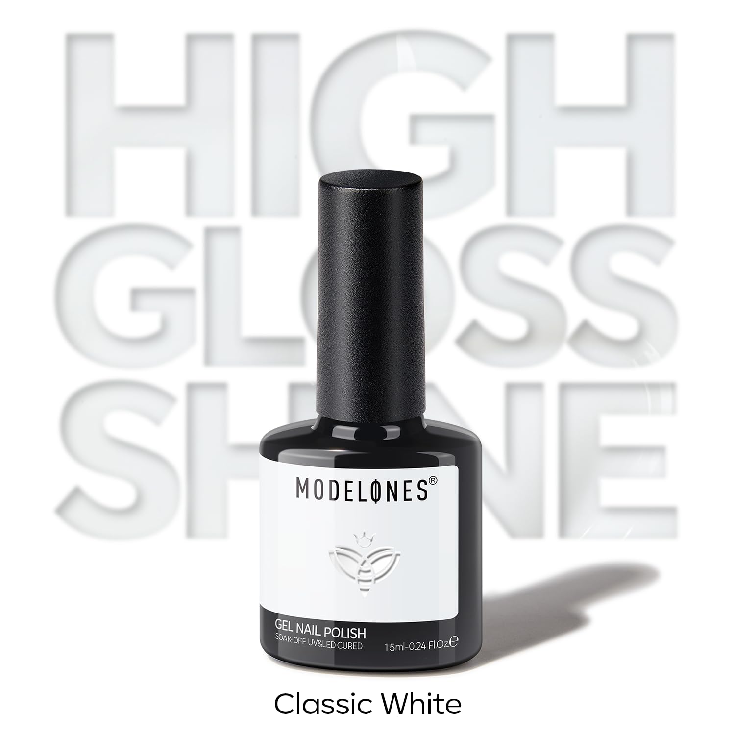 Modelones white gel polish enables crisp white nail art looks.