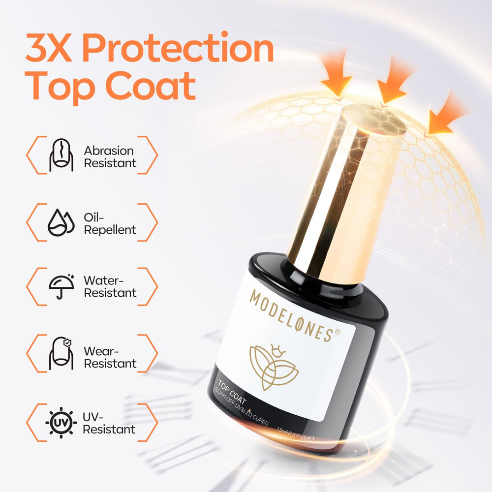 Modelones diamond shine top coat locks in color and resists stains.