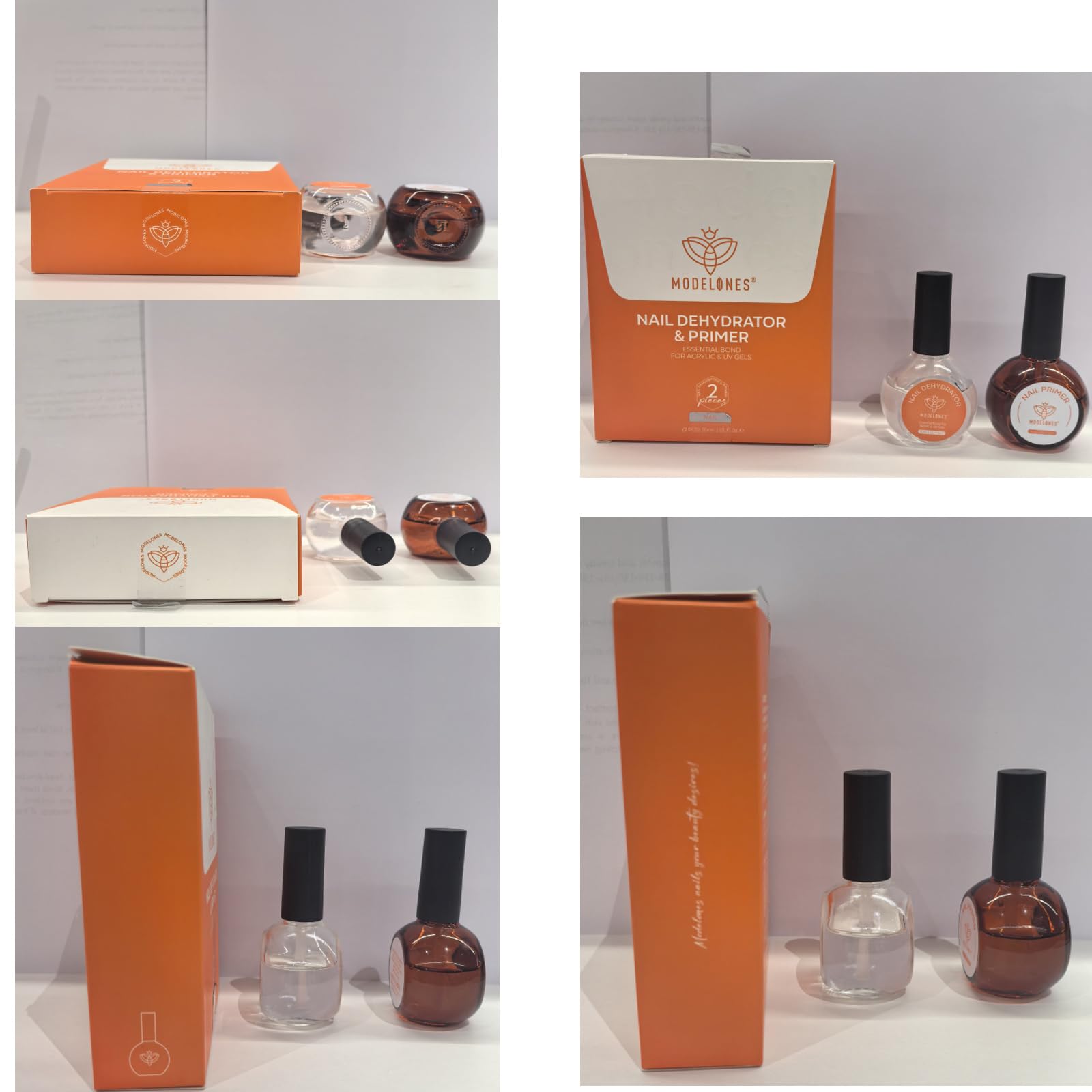 Modelones kit de preparación de uñas con deshidratante y primer para adherencia