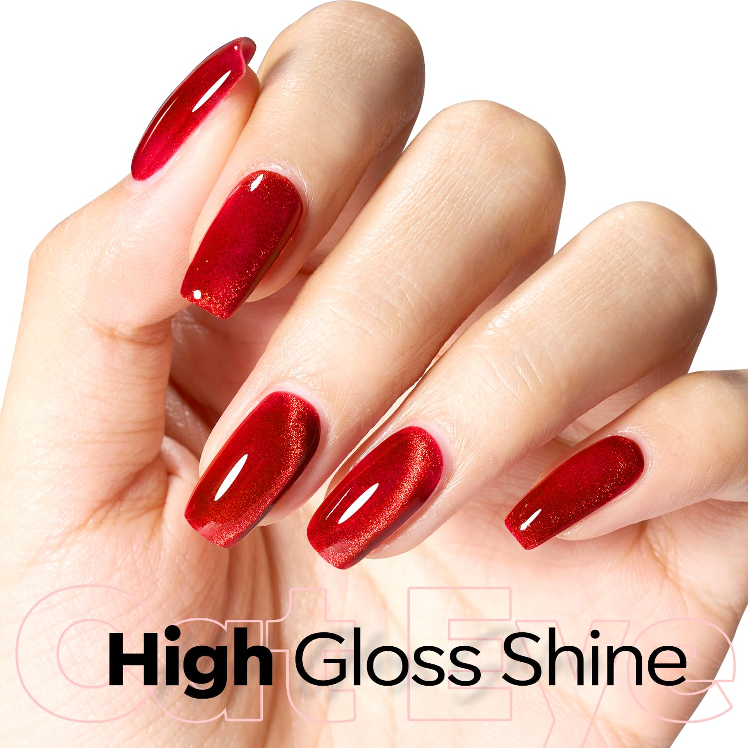 Close-up of the dynamic ruby red cat eye effect by Modelones magnet