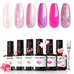 Modelones esmalte gel brillo rosa, colección de 6 colores para uñas brillantes.