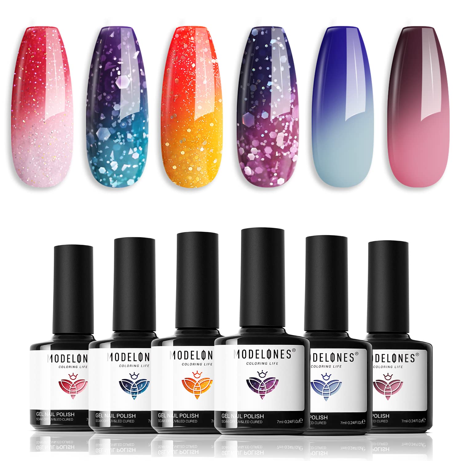 Modelones esmalte gel cambio de temperatura con seis colores, brillo duradero.