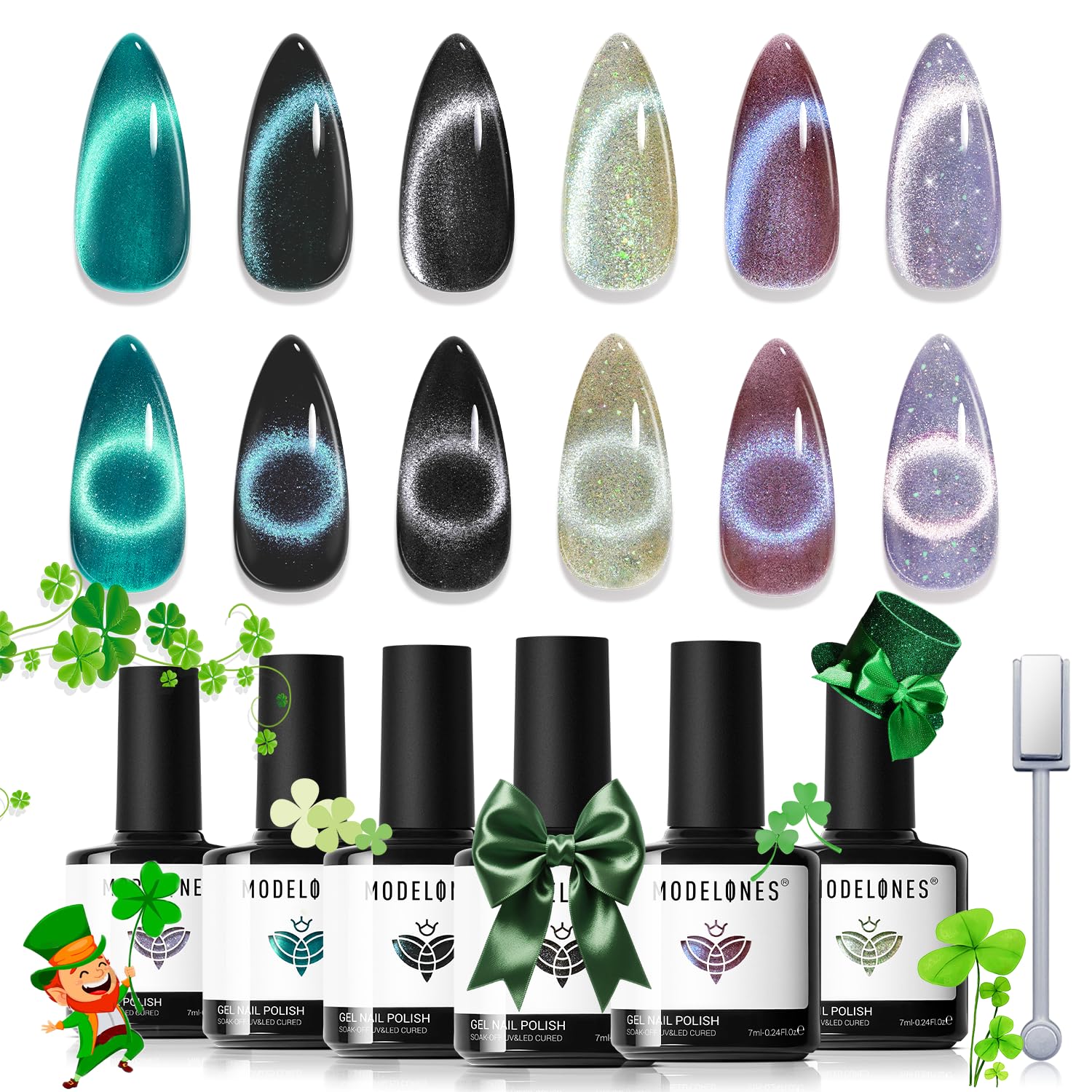 Modelones esmalte gel cat-eye con 6 colores imantados para crear efectos en casa.