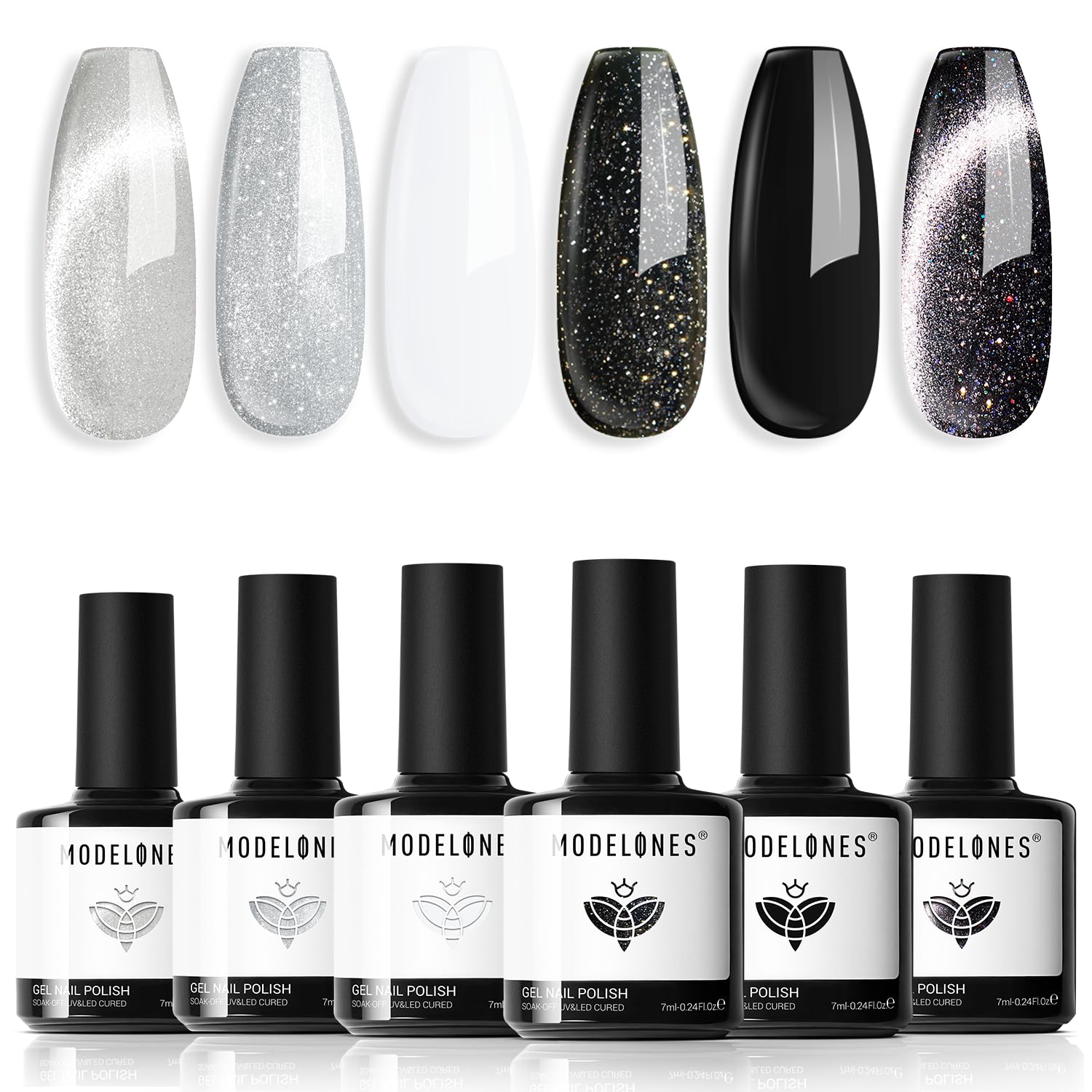 Modelones gel cat eye negro con imán para un acabado elegante.