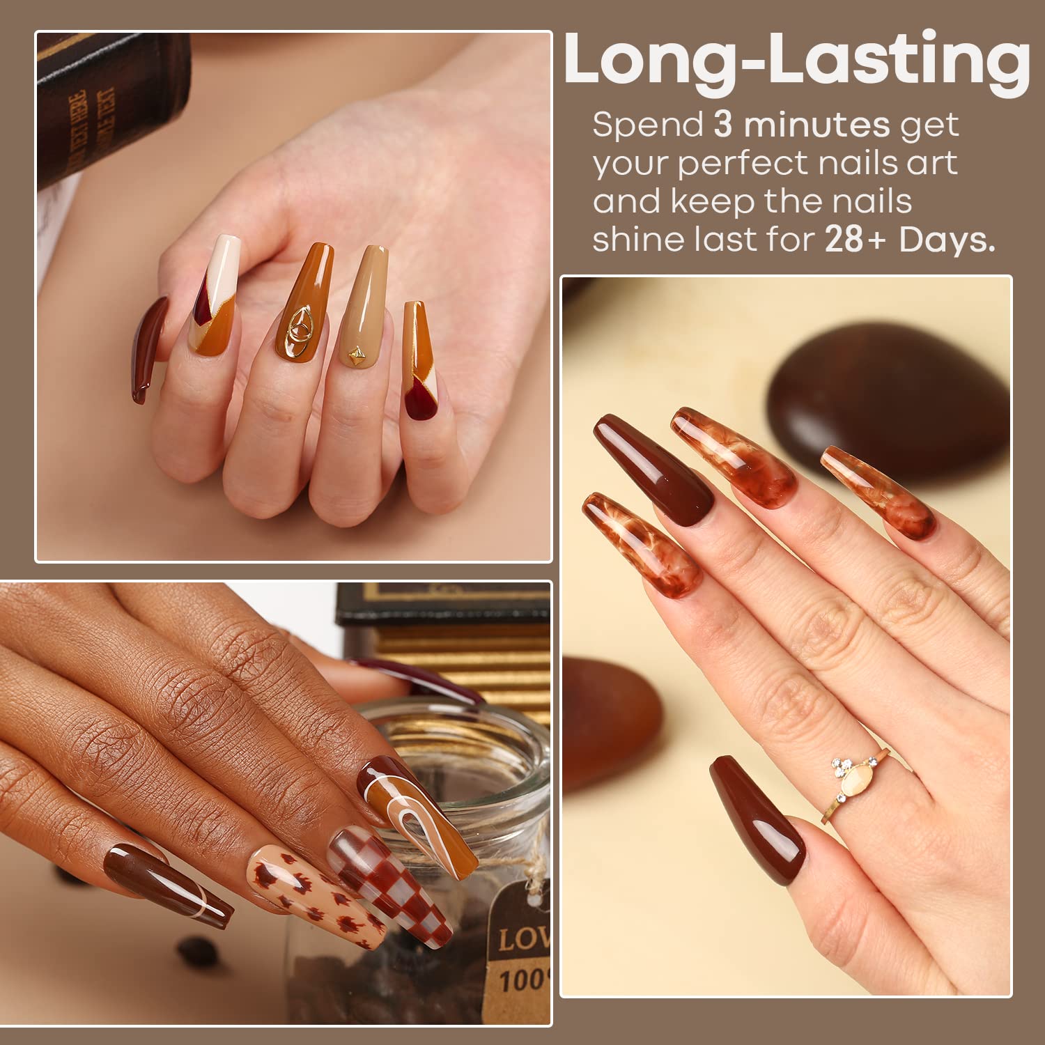 Modelones esmalte gel khaki tono piel, suave cobertura para uñas elegantes