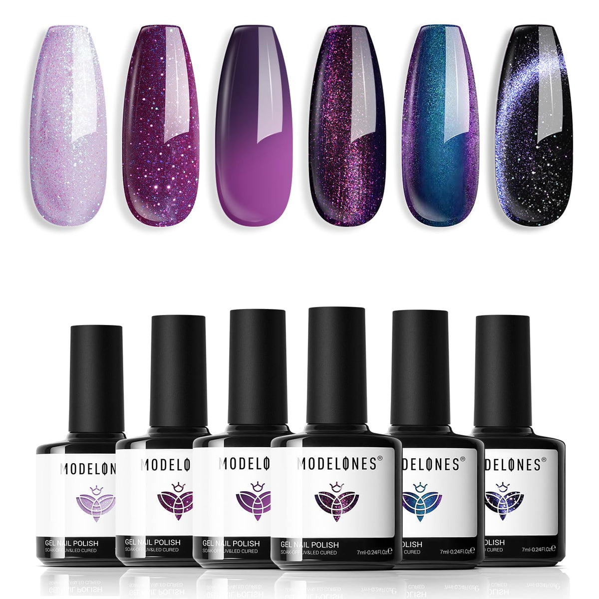 Modelones: esmalte gel ojo de gato en set de 6 colores para acabado impactante