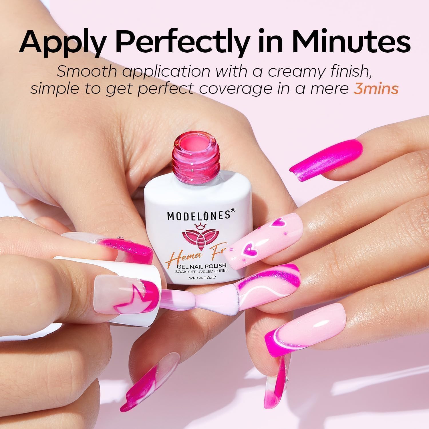 Modelones esmalte gel Rosa Neón: acabado llamativo para looks festivos.