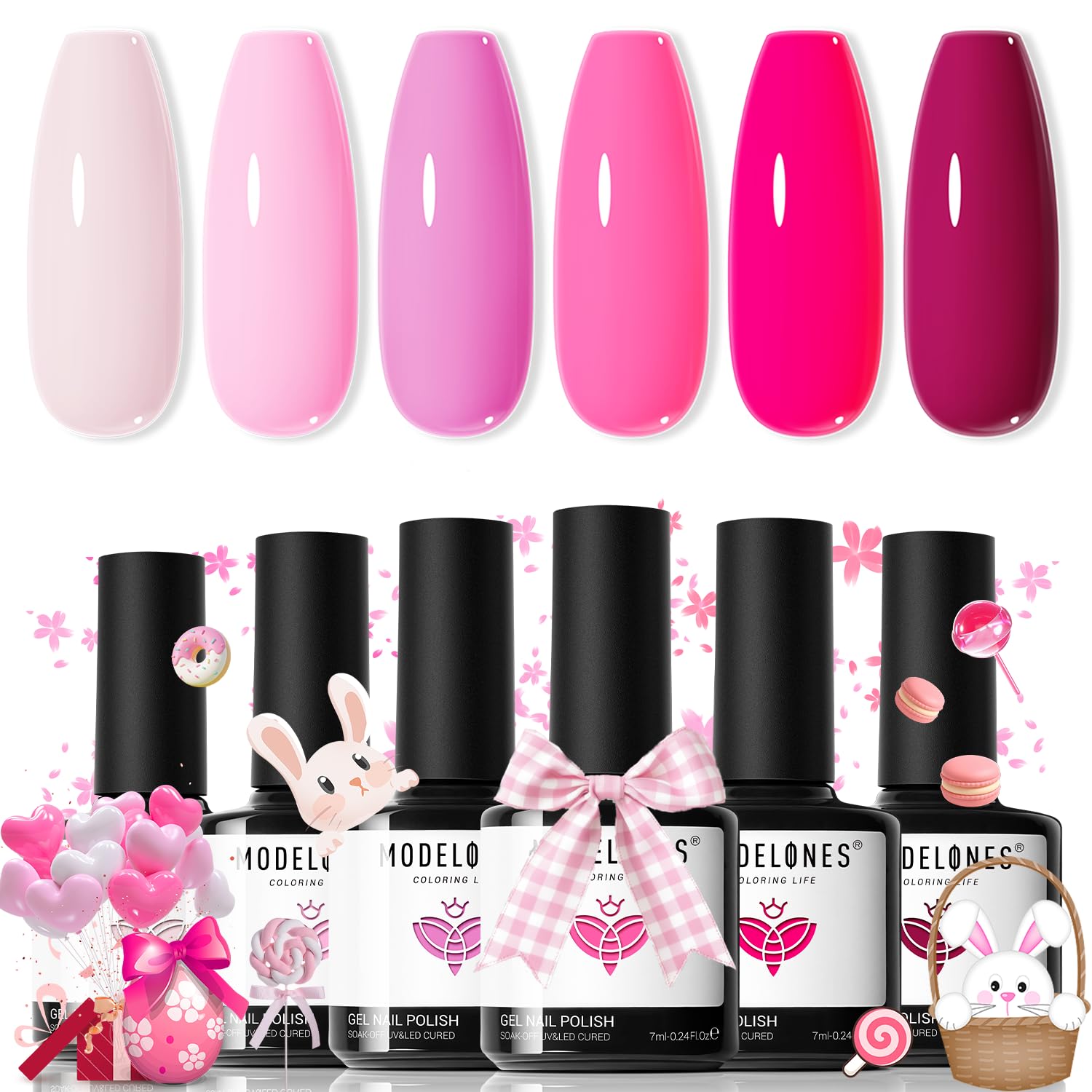 Modelones esmalte gel rosa pastel en conjunto completo para uñas elegantes