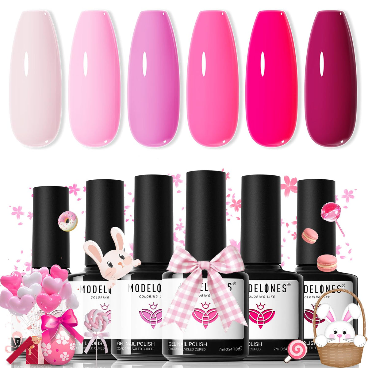 Modelones esmalte gel rosa pastel en conjunto completo para uñas elegantes