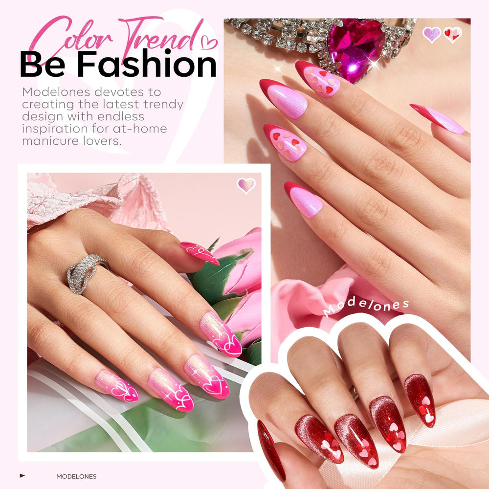 Modelones: esmalte gel rosado con brillo tipo sirena para uñas llamativas.