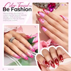 Modelones: esmalte gel rosado con brillo tipo sirena para uñas llamativas.