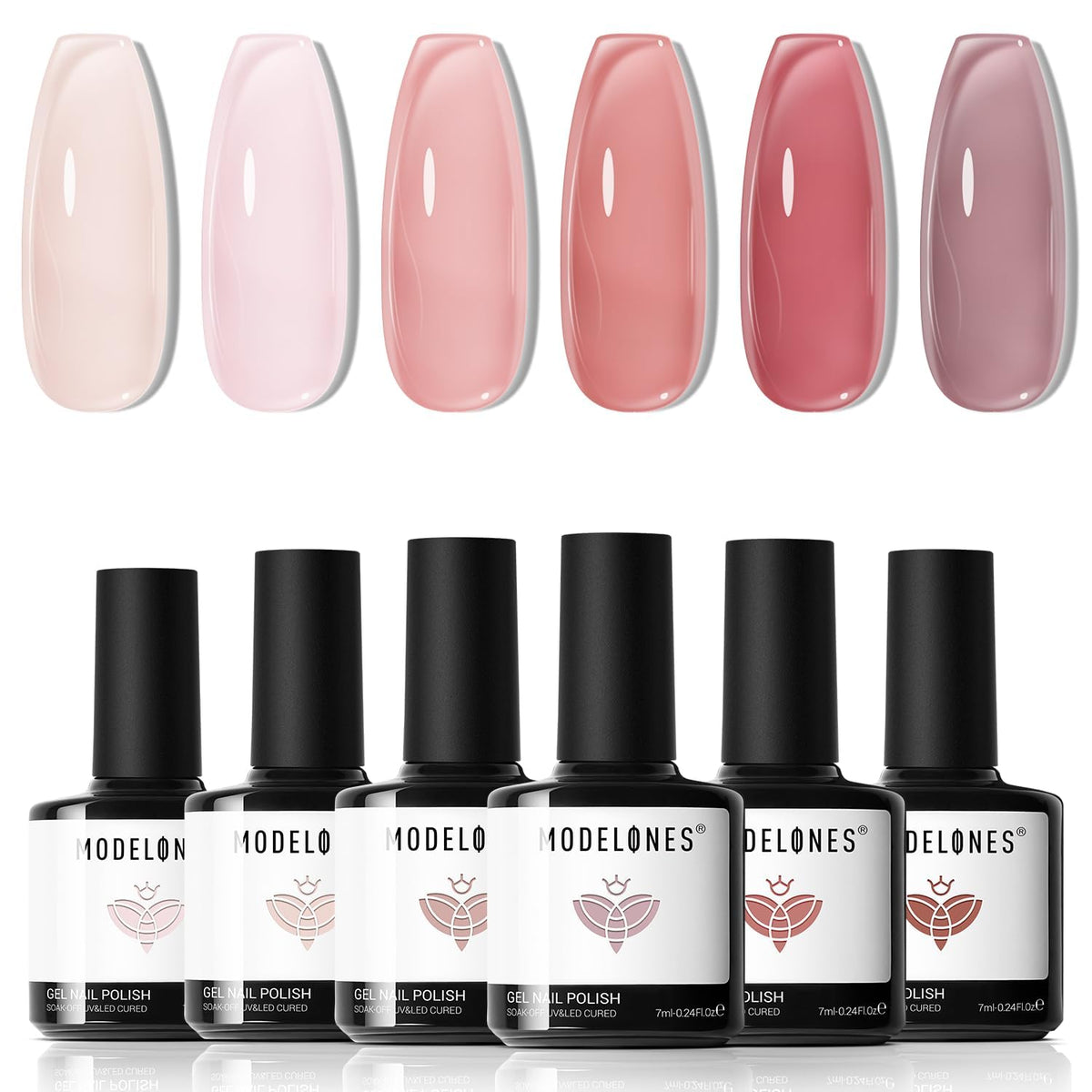 Modelones Jelly Gel esmalte, 6 colores, para manicura versátil y duradera.