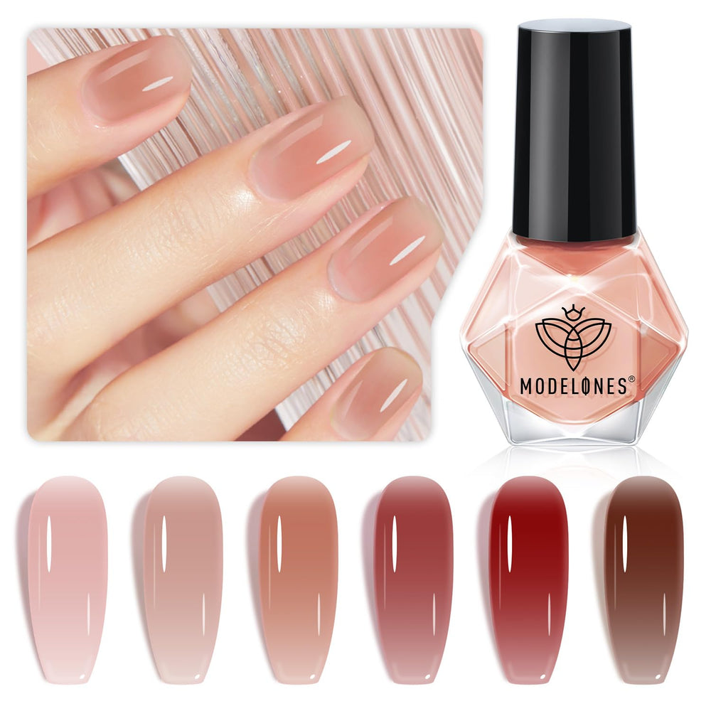 Set de esmalte jelly de Modelones con seis colores para looks diarios con acabado translúcido