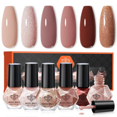 Modelones esmalte uñas tono marron nude, 6 colores para un acabado elegante.