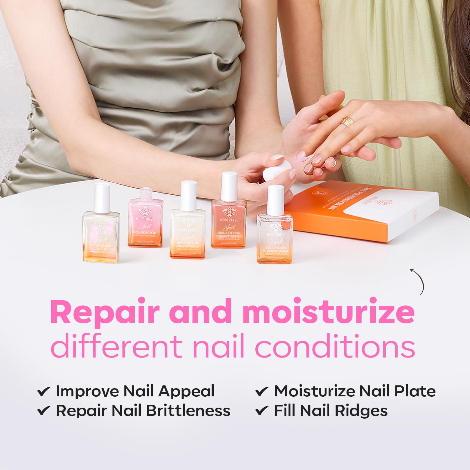 Modelones fast-drying tips illustration showing quick-care steps.