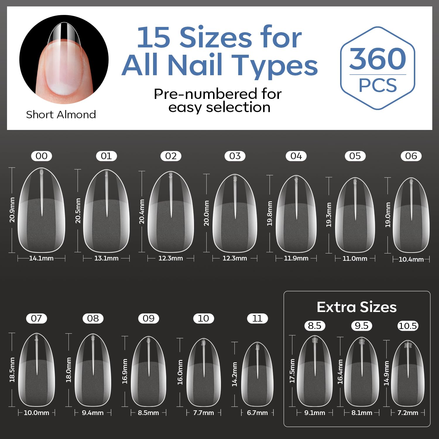 Modelones full-cover tips provide natural-looking extension.
