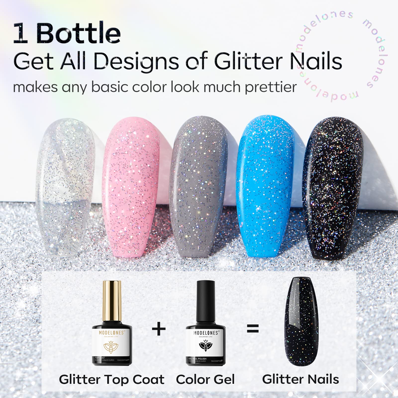 Modelones gel brillo arcoiris: efecto multicolor para look glamoroso.