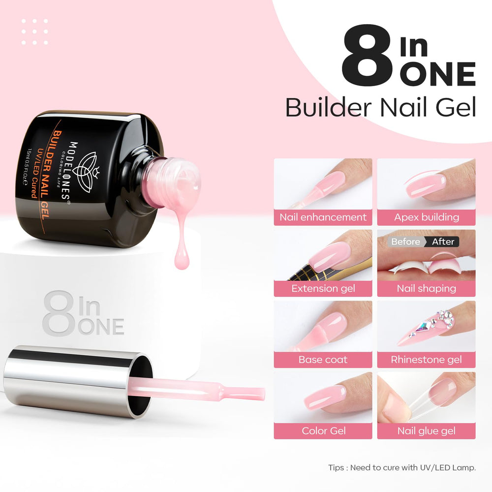 Modelones gel builder 8en1 color ofrece tono rosa vibrante