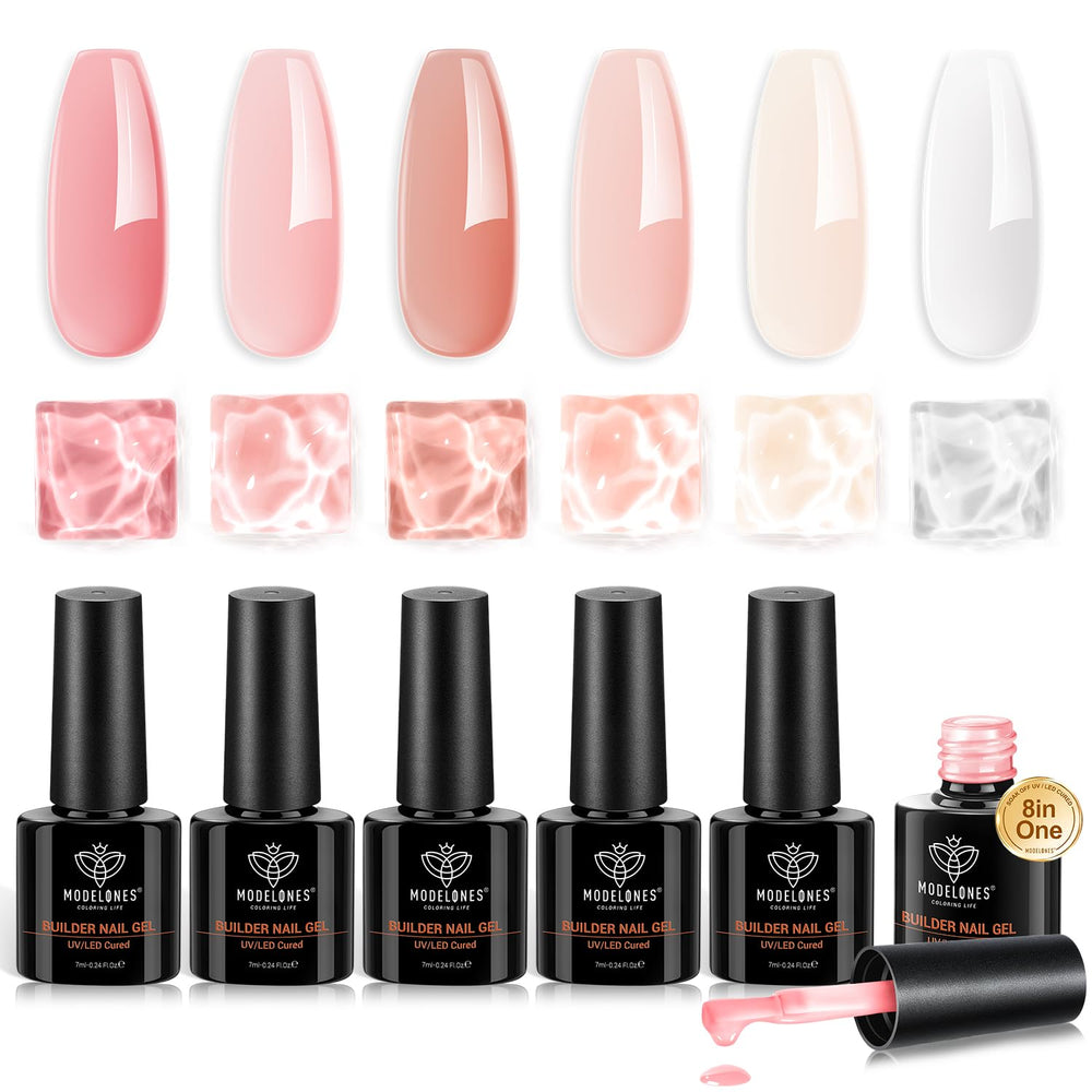 Modelones gel builder set de uñas 6 piezas para construcción duradera y estilo profesional.