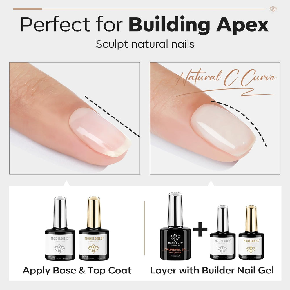 Modelones gel-builder transparente 10ml, forma y refuerzo del ápice.