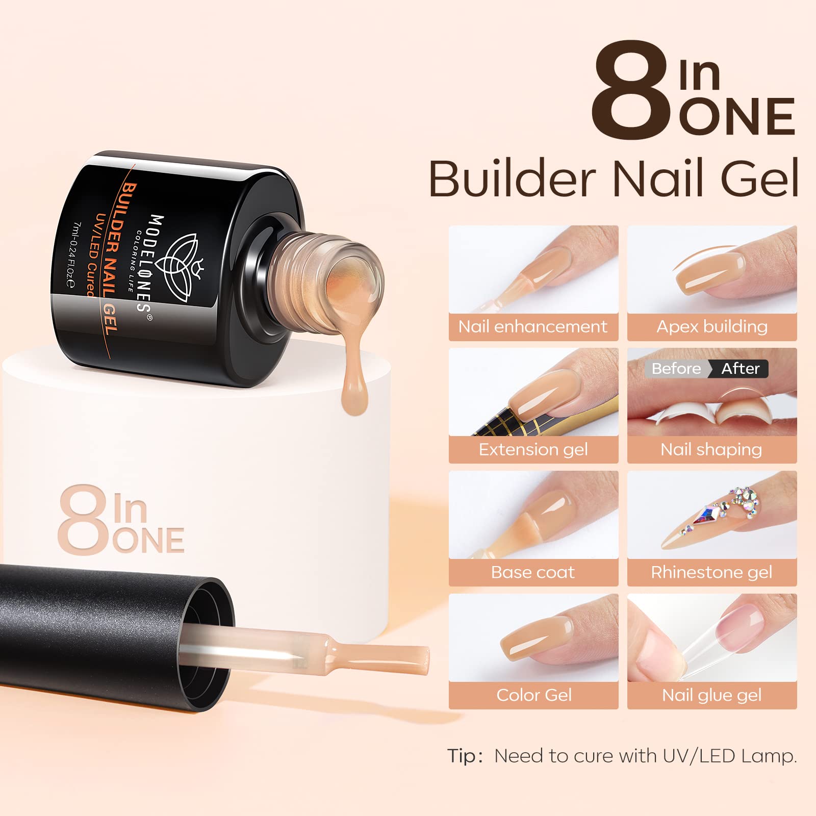 Modelones gel-constructor tonos nude marrón latte para un look natural
