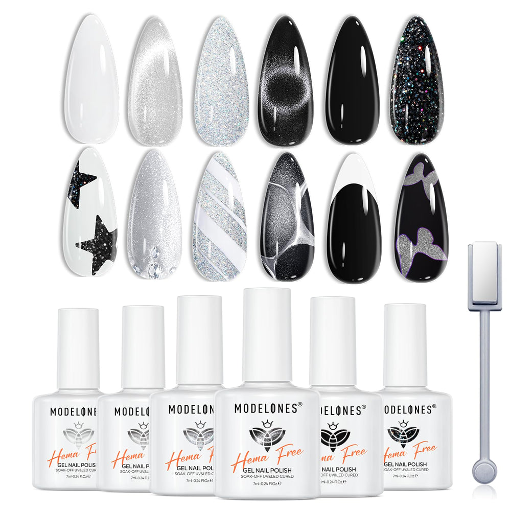Modelones gel esmalte 6 colores: tono negro, blanco, plata para uso diario.