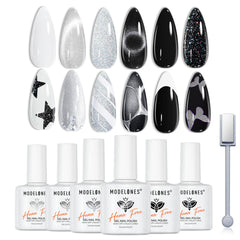 Modelones gel esmalte 6 colores: tono negro, blanco, plata para uso diario.