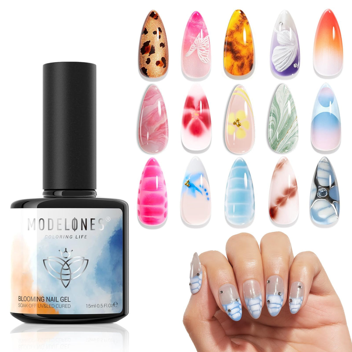 Modelones gel floración con efecto floral para uñas vibrantes