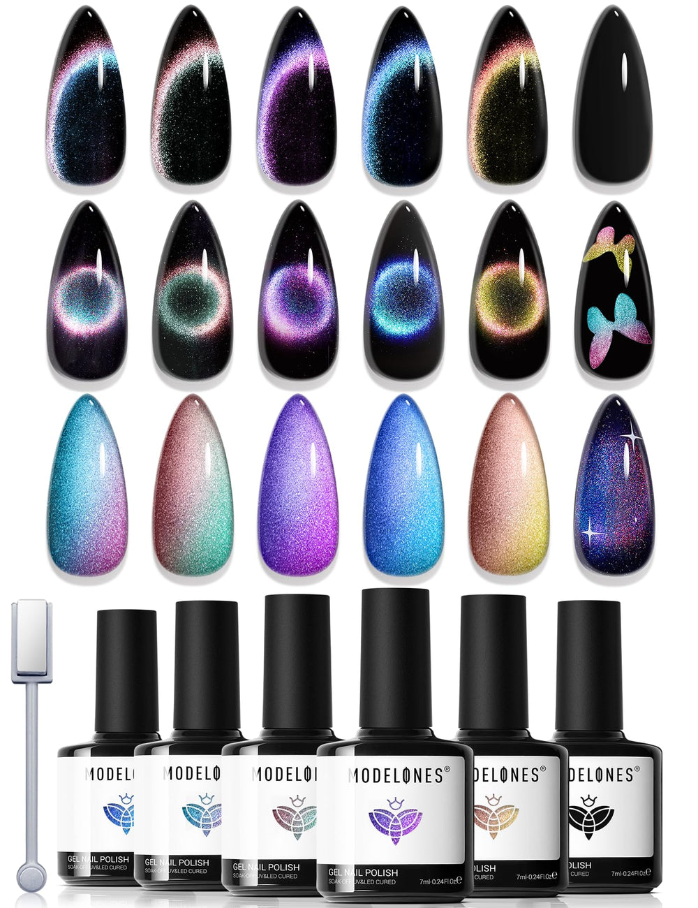 Modelones gel base negra para lograr efecto ojo de gato suave y duradero.