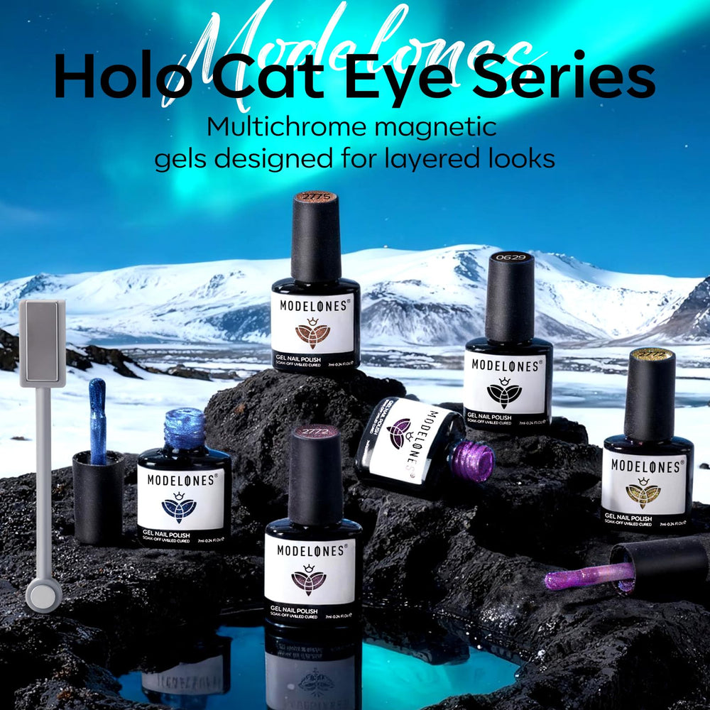 Modelones gel ojo de gato coral combina color vibrante con destellos.