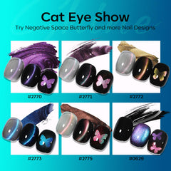 Modelones gel ojo de gato morado, crea contraste dinámico con base negra.