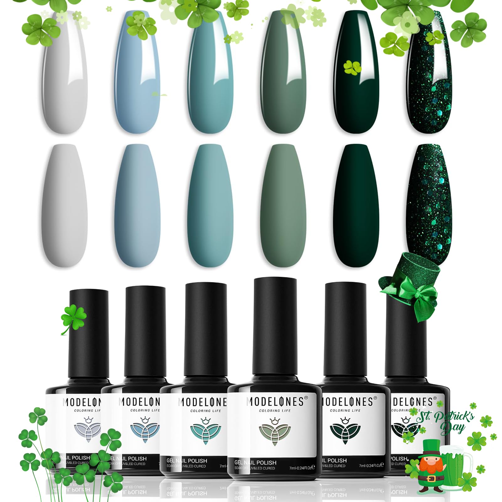 Modelones gel verde bosque sobre uñas, acabado duradero