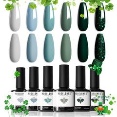 Modelones gel verde bosque sobre uñas, acabado duradero
