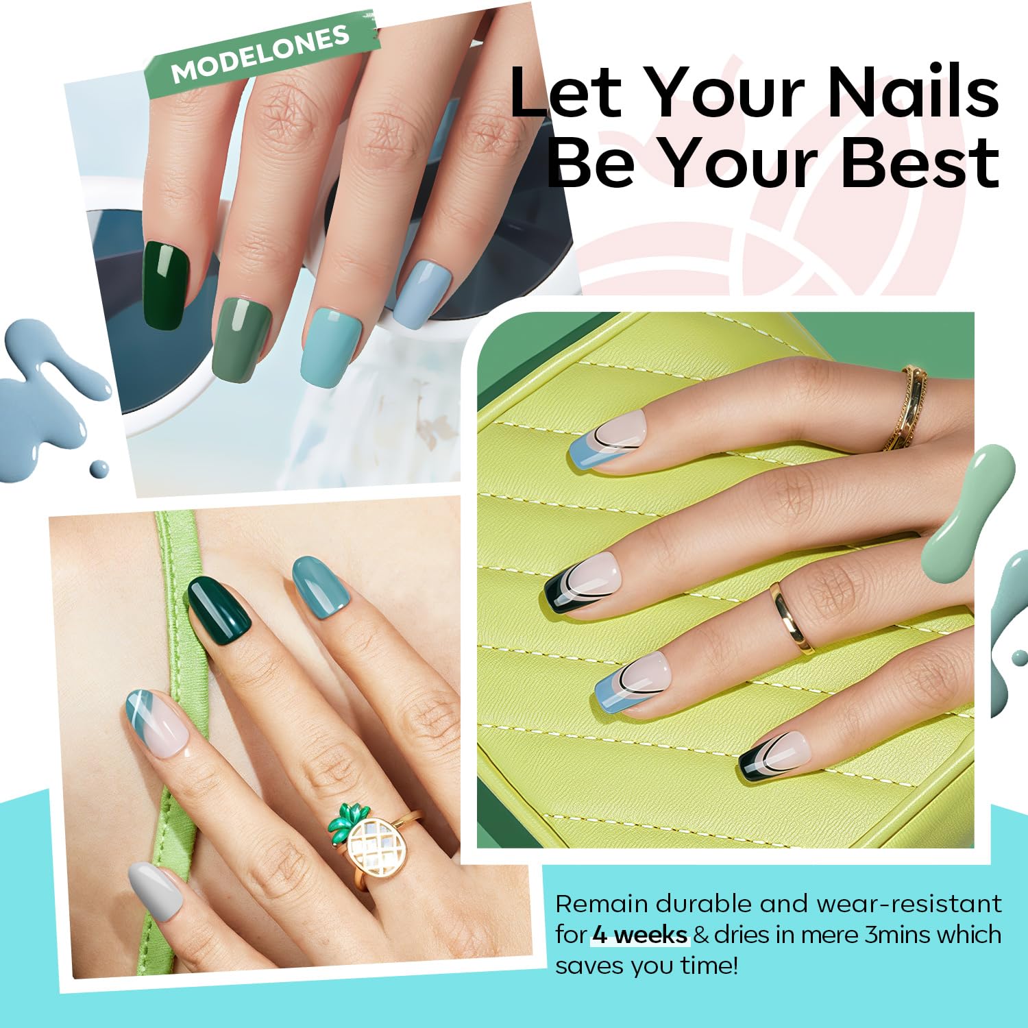 Modelones gel verde salvia para look elegante y natural