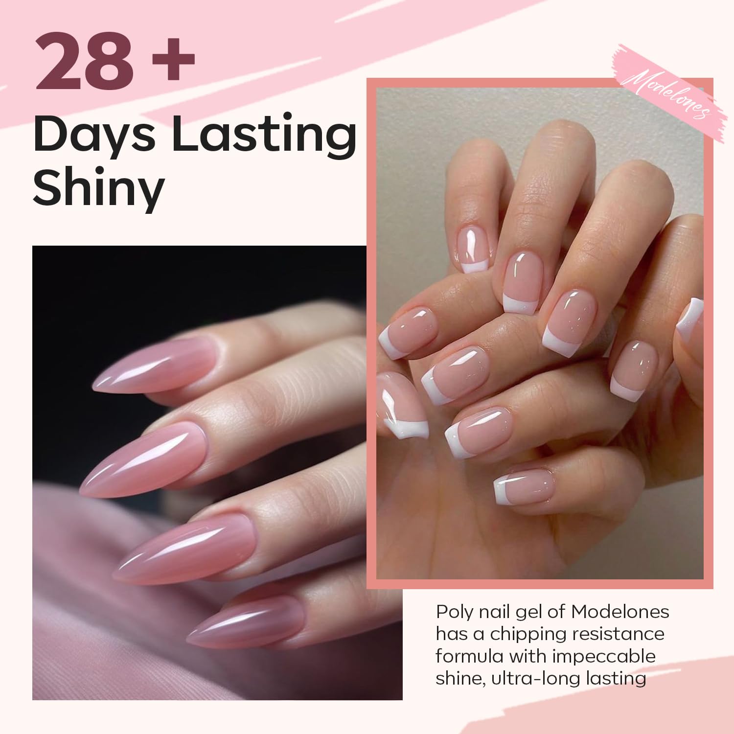 Modelones gel polimérico: tono rosa translúcido para uñas naturales