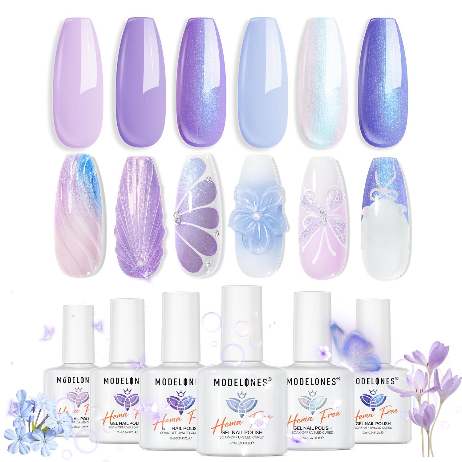 Modelones gel uñas seis colores, acabado brillante para manicura diaria.