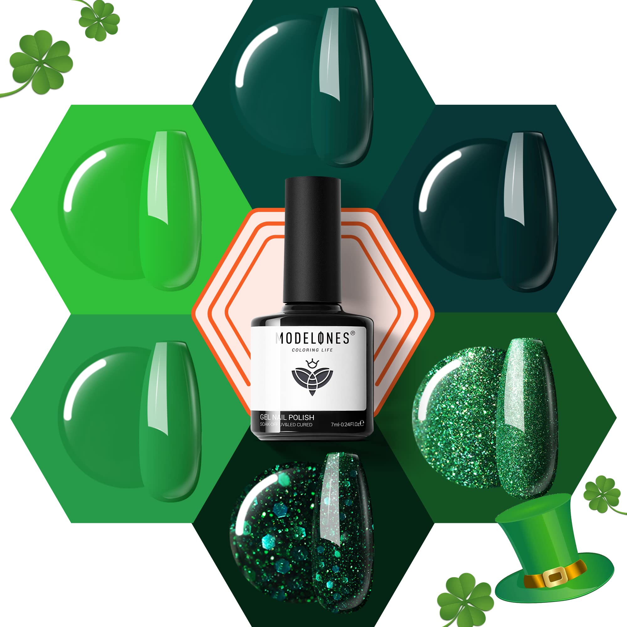 Modelones Gel: conjunto de 6 esmaltes verde bosque para uñas duraderas.