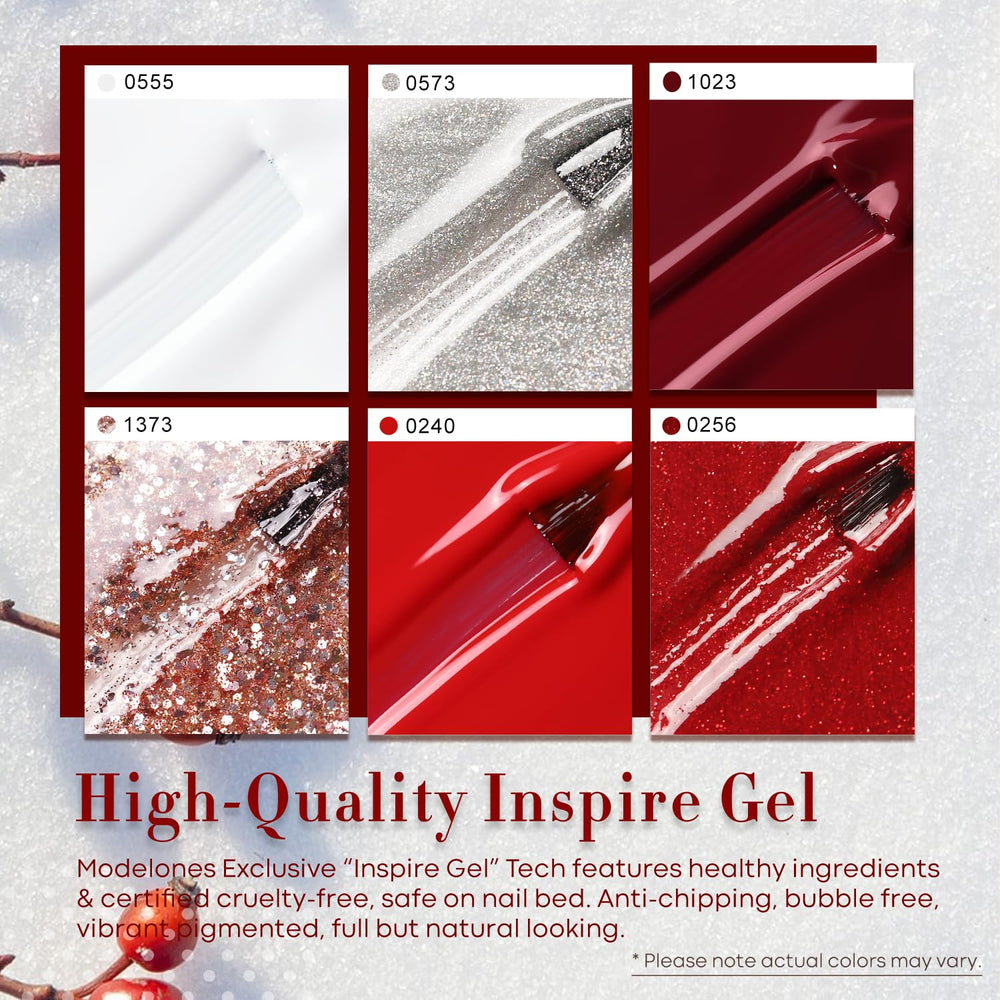 Modelones glitter red bottle delivers eye-catching shimmer and smooth coverage.