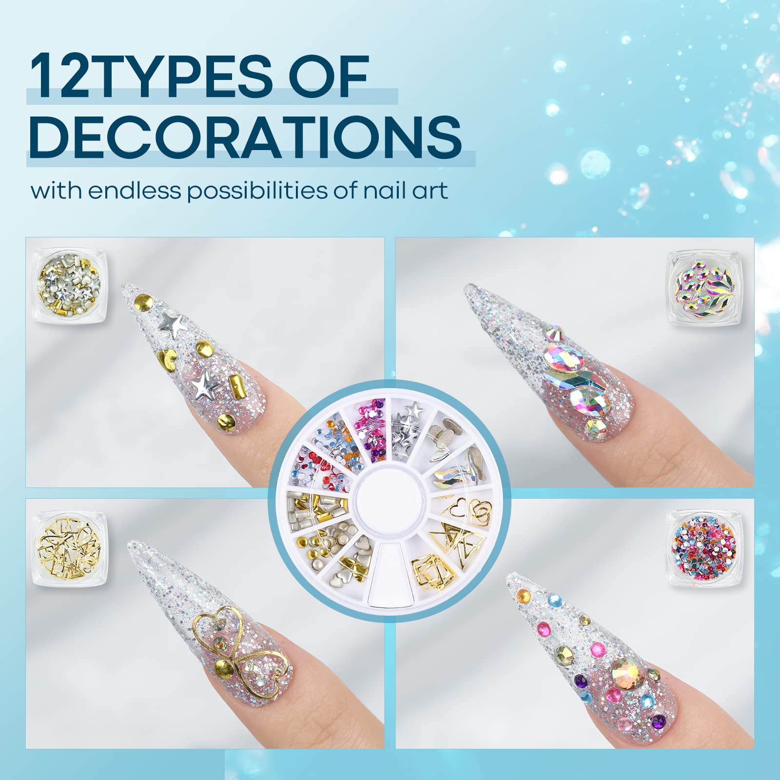 Modelones glue on nails demonstrates durable hold for sparkling decorations.