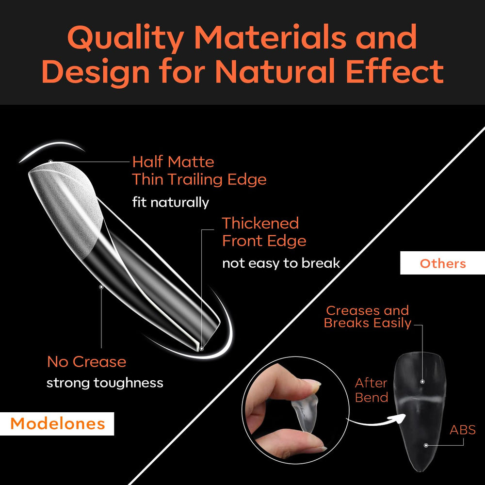 Modelones half-matte texture tips improve adhesion for longer-lasting extensions