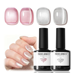 Modelones Heart Cat Eye Pink-Silver Glitter closeup shows holographic shine for glamorous nails.