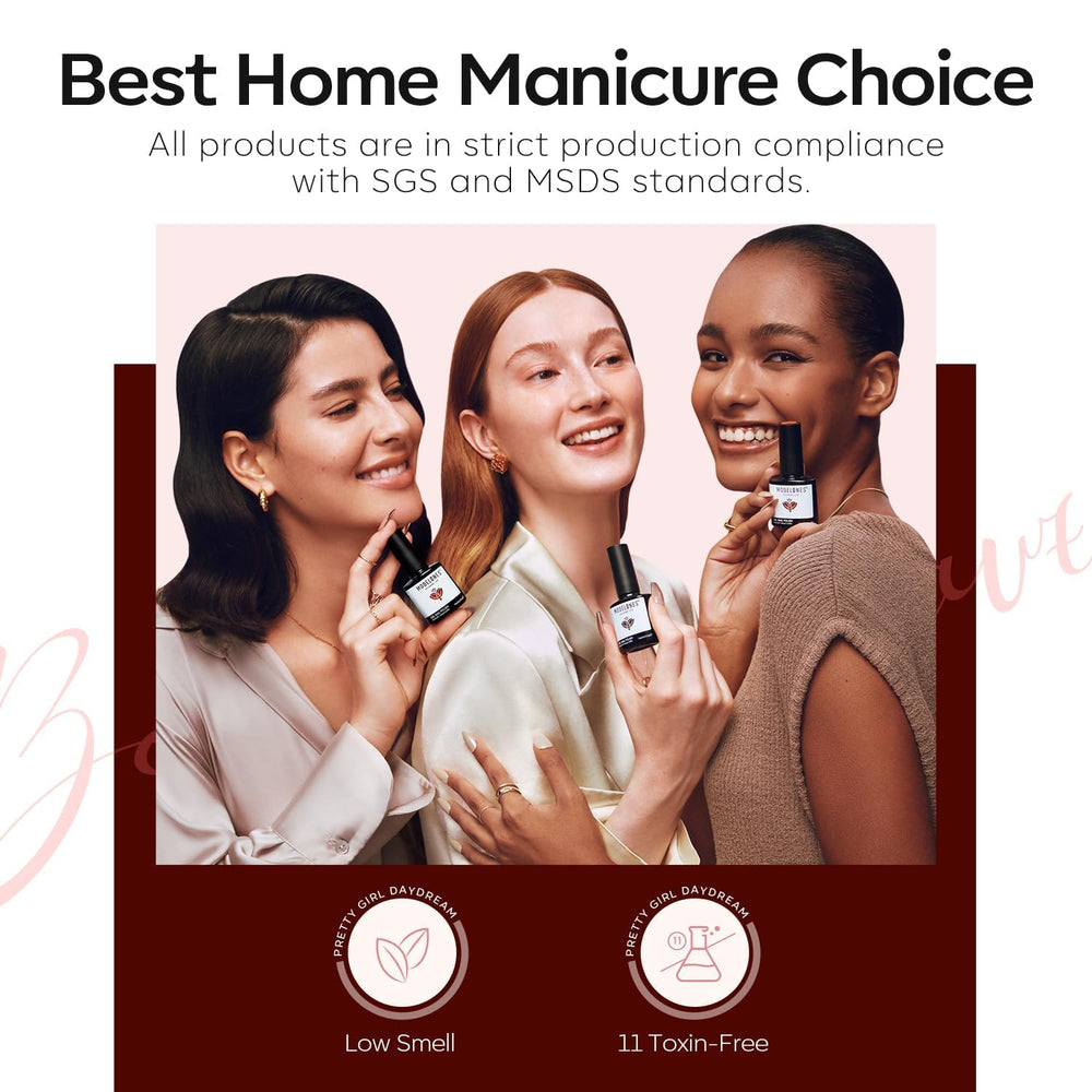 Modelones mood-change effect shown during a home manicure.