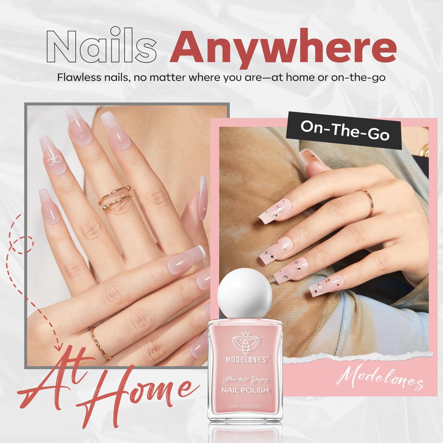 modelones Esmalte Jelly Nude: uñas translúcidas para un aspecto natural.