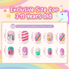 Modelones kids nails in a 6-pack set with glitter butterfly unicorn designs for celebrations.