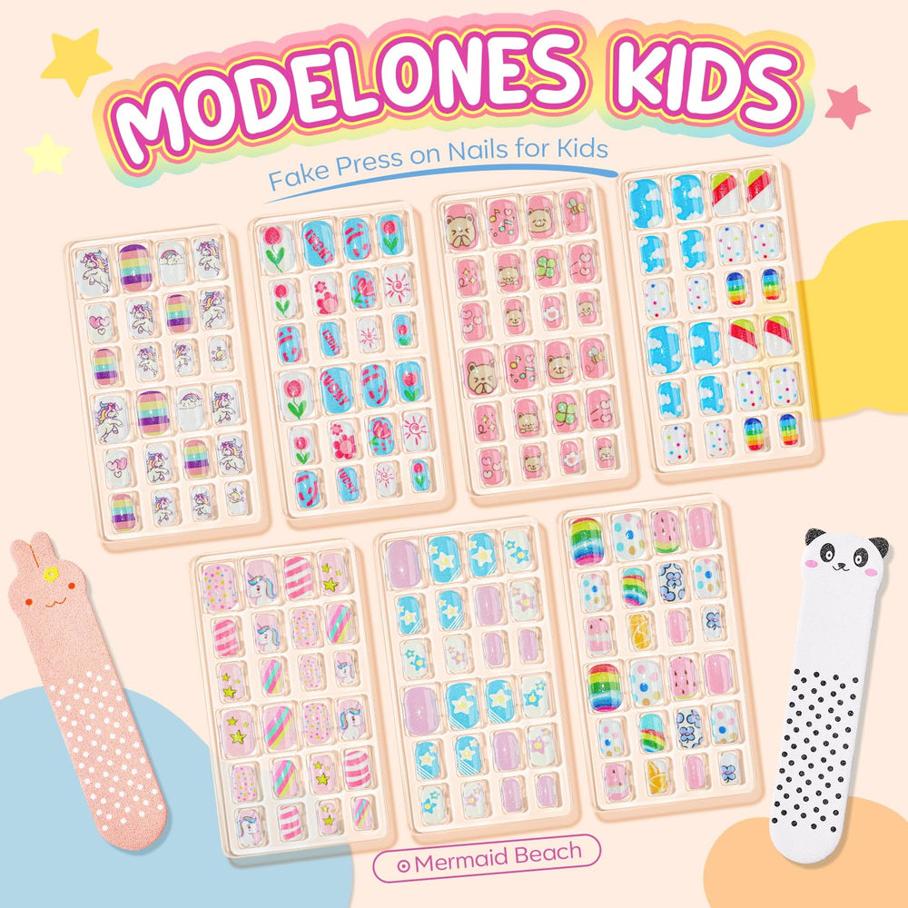 Modelones pre-glue full-cover nails for quick, mess-free manicures for kids.