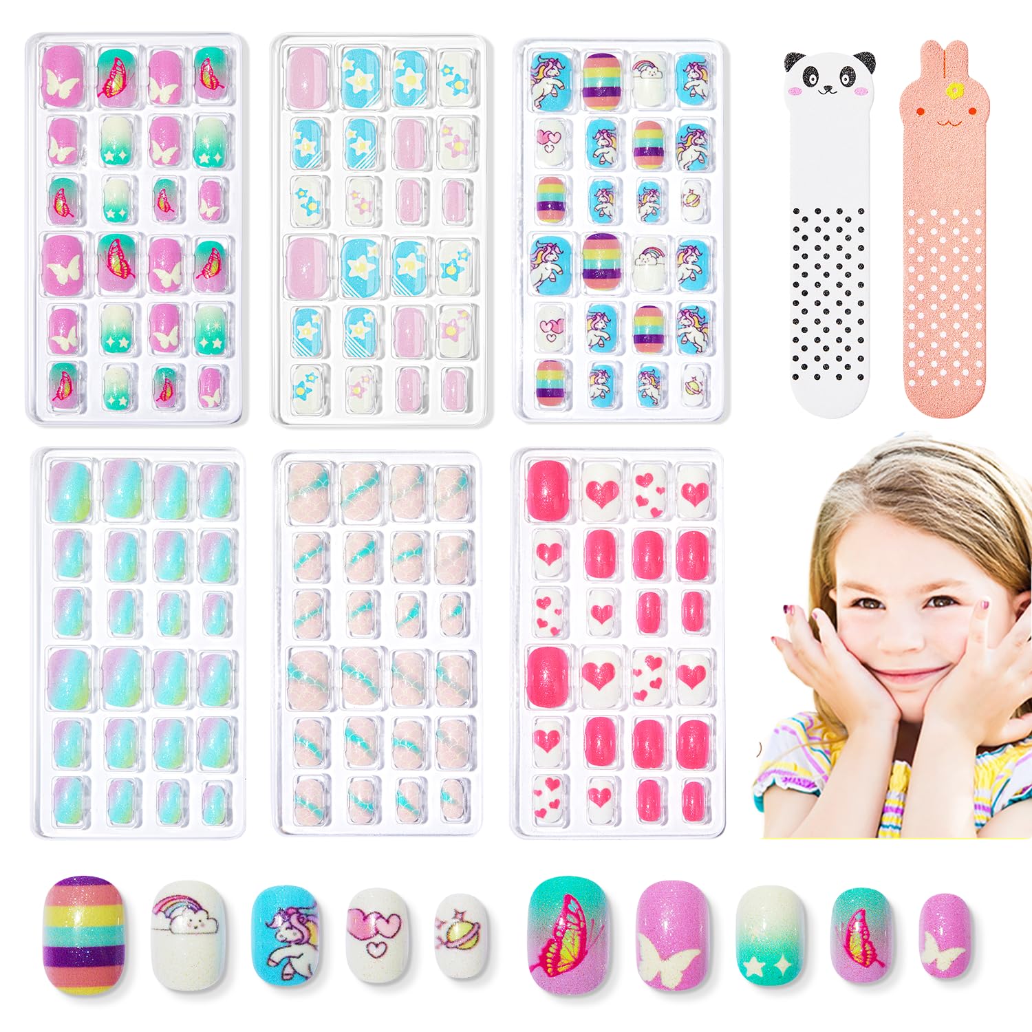 Modelones kids nails with unicorn patterns for creative DIY nail art at home.