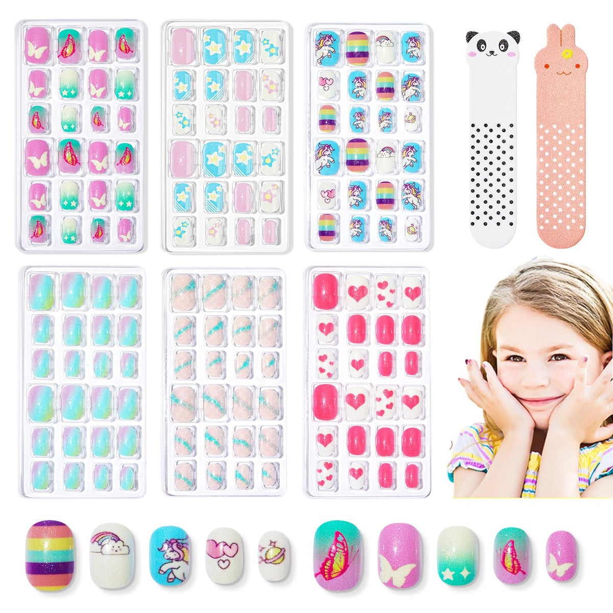 Modelones kids nails with unicorn patterns for creative DIY nail art at home.