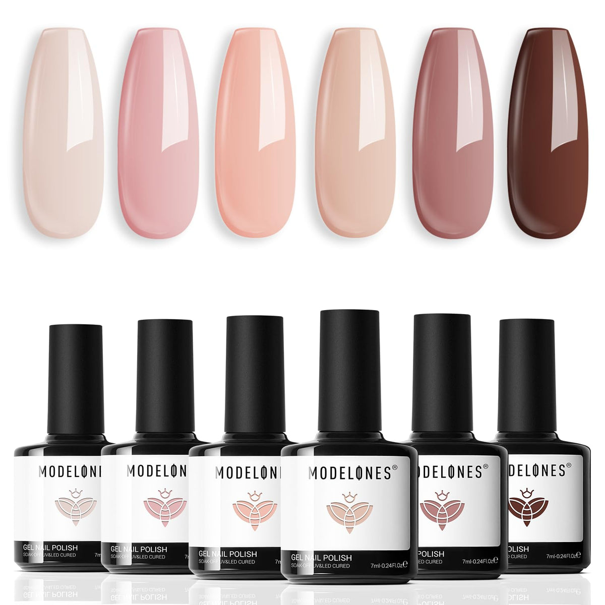 Modelones kit esmalte gel con seis tonos nude para looks versátiles.
