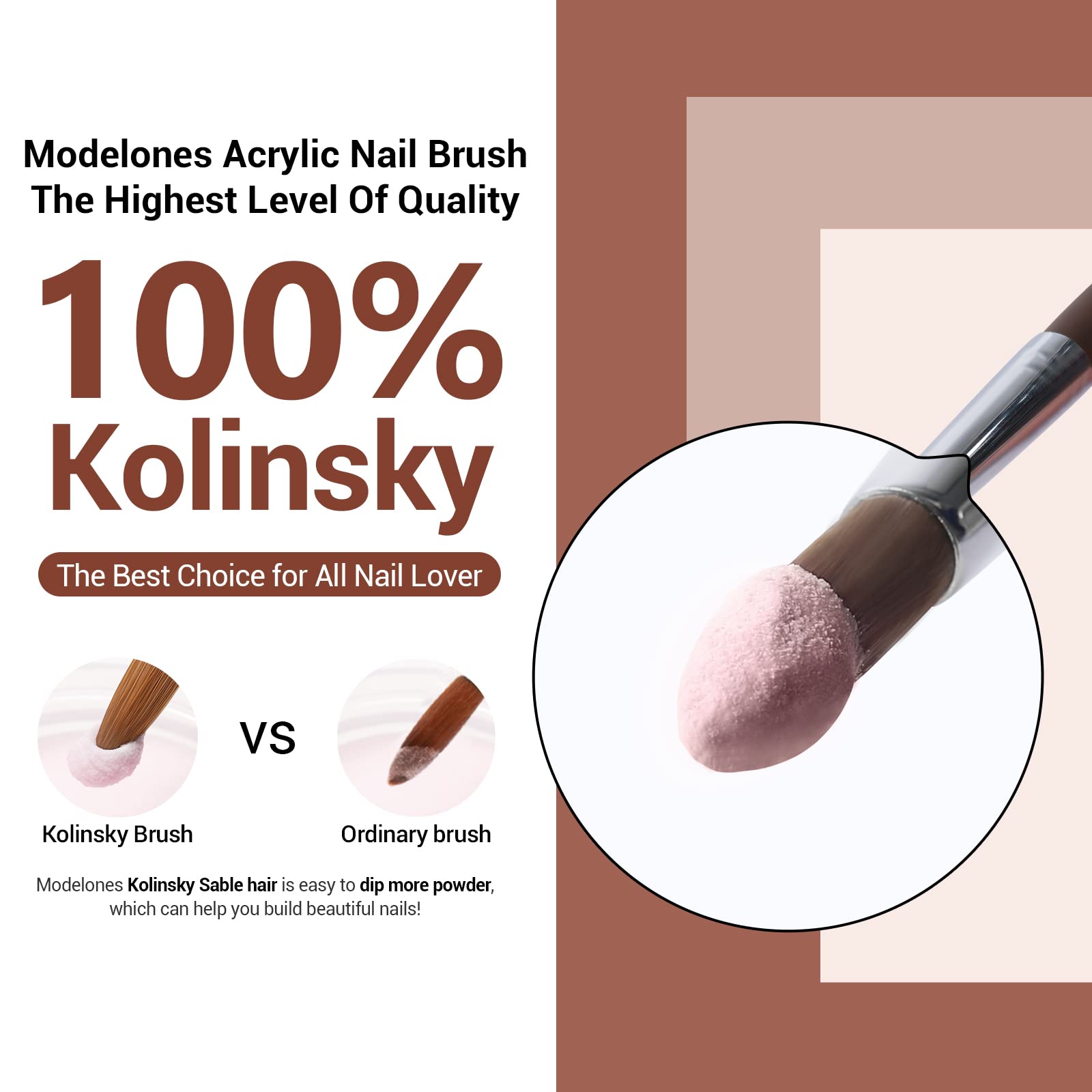 Modelones Kolinsky Sable brush with wood handle for comfortable grip.